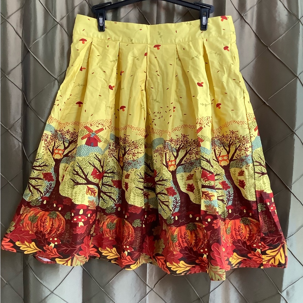 EUC- Sunflower Yellow Wide Pleated A-Line Skirt - Picture 3 of 4